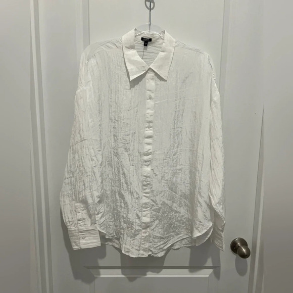 Express White Wrinkle Look Button Down Blouse NWT - Picture 5 of 7